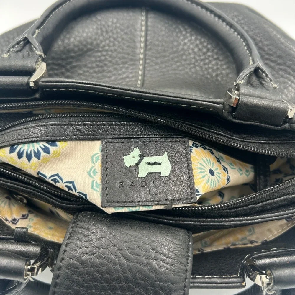 Radley London Satchel Handbag Womens Small Black Leather Contrast Stitch B-027